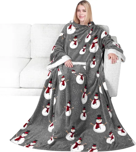 Miniatura 45 de PAVILIA Manta de forro polar con mangas para mujeres y hombres adultos, manta portátil cálida y suave, acogedora con bolsillo para abrazarse, manta