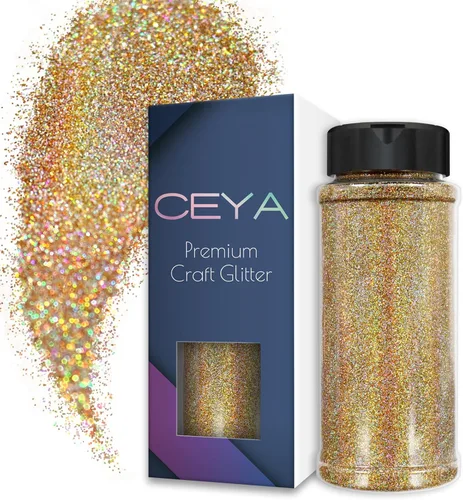 Miniatura 36 de Ceya 110g/ 3.8oz Polvo de Purpurina Holográfica Ultra Fina Láser Verde 1/128” 0.008” 0.2mm para Slime, Resina Epoxy, Manualidades, Vaso, Joyería