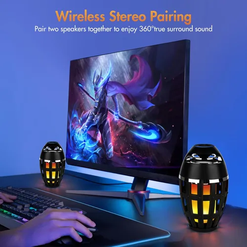 Miniatura 5 de Houkiper Altavoces de llama Bluetooth para exteriores, 1 paquete de altavoces inalámbricos 5.0 para interiores y exteriores con estacas, audio HD