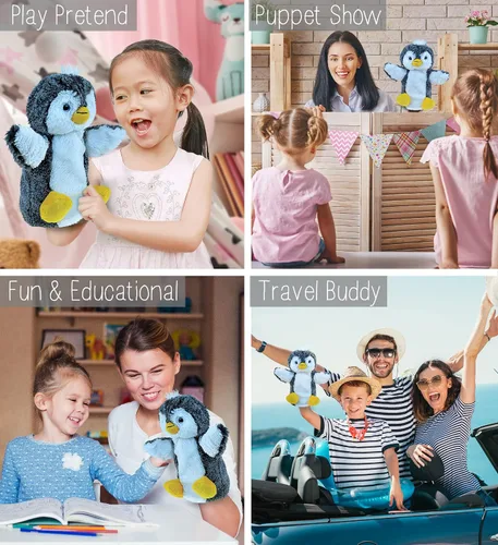 Miniatura 3 de DolliBu - Marioneta de peluche de pingüino para niños, juguete de marionetas de mano suave para juegos de espectáculos de marionetas, teatros