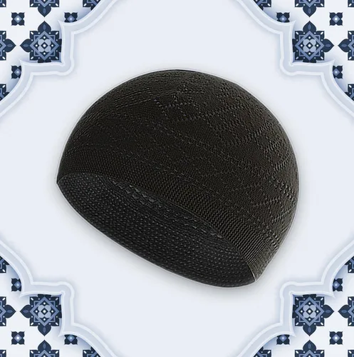 Miniatura 4 de Juego de alfombras de oración islámica de terciopelo (alfombra gruesa de oración, 99 cuentas de oración Tasbih, sombrero kufi de algodón negro), Azul
