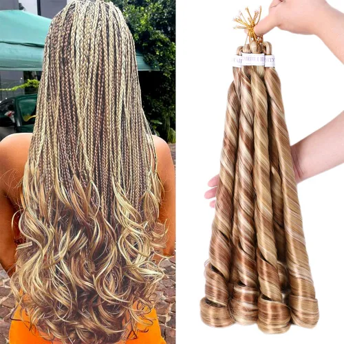 Miniatura 32 de Cabello rizado francés trenzado para trenzas de caja, 8 paquetes de 12 pulgadas, 3.00 oz/paquete, cabello trenzado de onda suelta, extensiones
