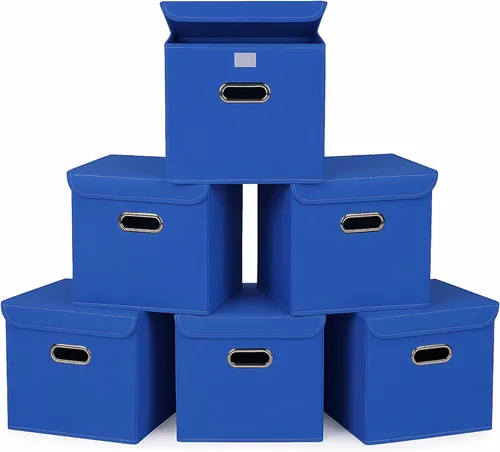 Miniatura 8 de Organizadores de armario de tela con tapas, canastas plegables con asas, cajas de almacenamiento para almacenamiento de ropa, oficina, juguetes