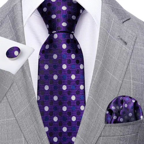 Miniatura 62 de Barry.Wang Corbatas de seda para hombre, diseño de lunares, gemelos cuadrados de bolsillo, gemelos para negocios, boda