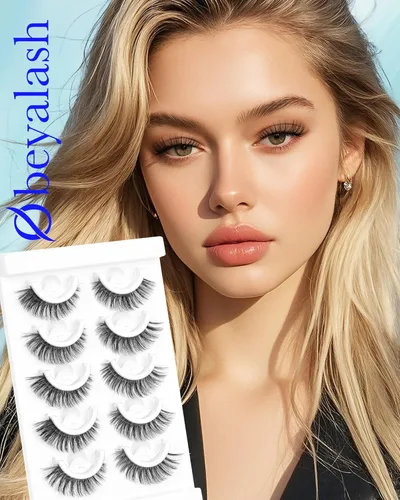 Miniatura 4 de Obeyalash Pestañas autoadhesivas de ojo de gato, banda negra y adhesivo negro, pestañas postizas a presión, 5 pares de pestañas postizas de aspecto