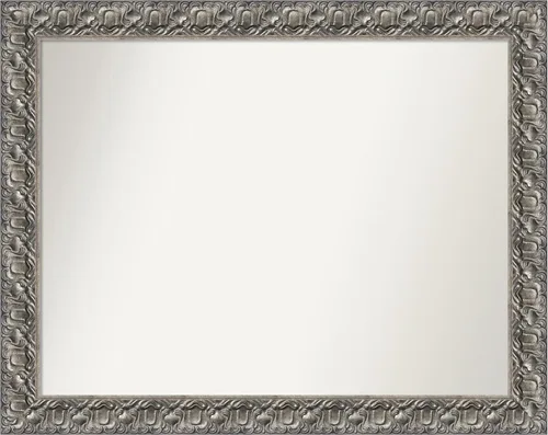 Miniatura 251 de Amanti Art Espejo de baño plateado para sobre fregadero, 26 x 26 pulgadas, espejo cuadrado de níquel pulido, marco de madera tradicional mediano, se