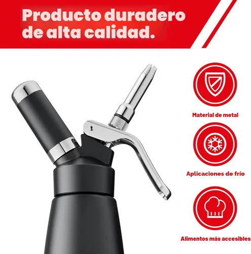 Miniatura 6 de Dispensador profesional de crema batida de aluminio - 500 mL/1 pinta, recipiente para crema batida con 5 boquillas de decoración y cepillo de Negro
