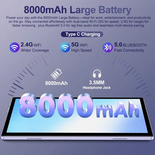 Miniatura 7 de Tableta Android 15 2025 con teclado AI Gemini, Tablets de Electrónica de 30GB+128GB de Ocho núcleos con pantalla IPS HD de 10 pulgadas, 8000mAh