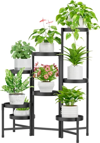 Miniatura 14 de iDavosic.ly Soporte para plantas para interiores y exteriores, estante esquinero de metal de 5 niveles, estante alto plegable para orquídeas