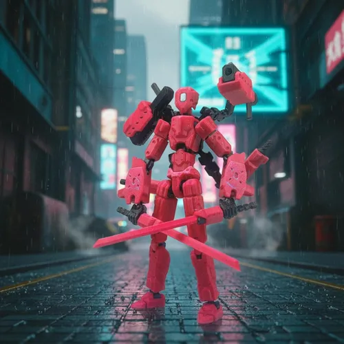 Miniatura 5 de Figura de acción T13 con cañón láser, robot Titan 13 rojo impreso en 3D articulado articulado articulado coleccionable, montaje coleccionable