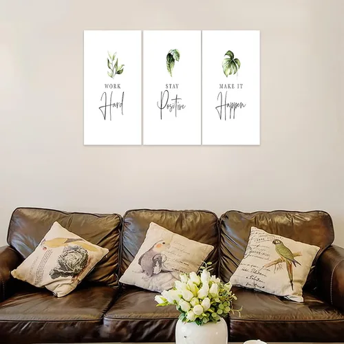 Miniatura 2 de Arte de pared inspirador de 3 piezas, imagen de refranes de plantas blancas, citas de trabajo y estadía, impresiones en lienzo para decoración