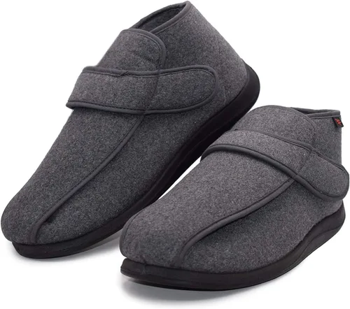 Miniatura 6 de W&LESVAGO Men's Memory Foam Diabetic Shoes, Comfy Warm Plush Fleece House Shoes High-top Wide Width Adjustable Closures Boots for Elderly Arthritis