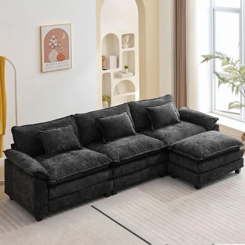 Miniatura 56 de Oprisen Sofá Seccional Modular, Cómodo Cloud Couch Sofá Seccional, Sofá Cama de Chenilla con Asiento Profundo con Almohadas Decorativas para Sala