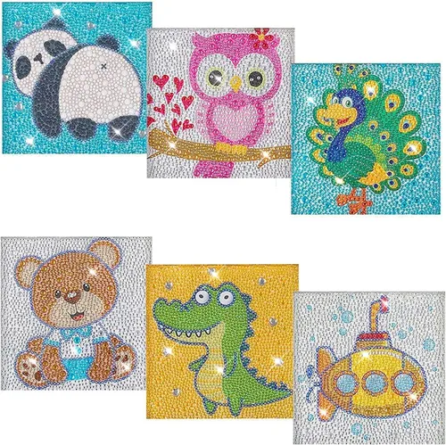 HUBENDMC Kits de pintura de diamantes para niños, paquete de 6 gemas para niños, arte de diamantes fácil para principiantes, manualidades de puntos