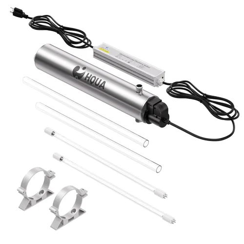 HQUA-TWS-12 Filtro de purificador de agua ultravioleta para purificación de agua en toda la casa, 12 GPM 120 V, 1 lámpara UV extra + 1 funda de