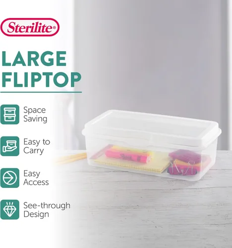 Miniatura 2 de Sterilite Paquete de 6 Cajas de Almacenamiento Rectangulares Grandes con Tapa Abatible, de Plástico Transparente con Tapa con Bisagras - Organizador