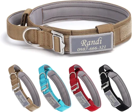 Collar táctico personalizado para perro con nombre y número de teléfono, collar de perro personalizado con asa para entrenamiento de perros medianos