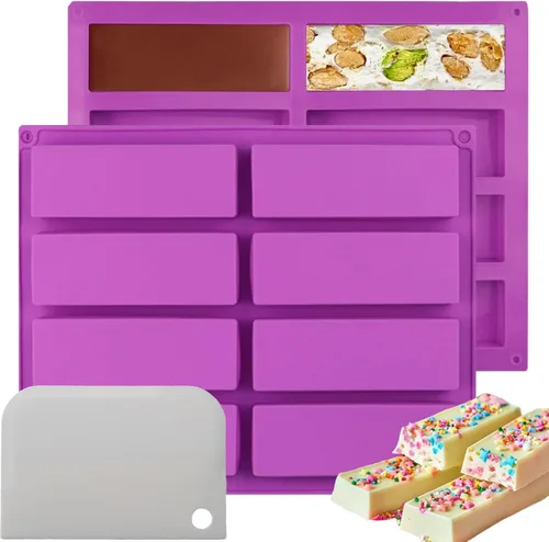 Miniatura 11 de Moldes rectangulares de silicona para hornear, molde de barra de chocolate profundo de 1 pulgada – 8 cavidades, molde casero de granola para barra 2