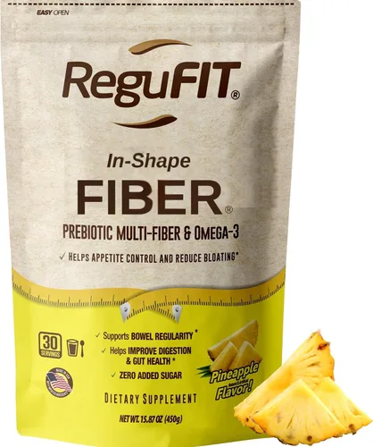Suplemento de fibra prebiótica en polvo: fibra soluble e insoluble con linaza, cáscara de psyllium, salvado de avena y omega-3 para salud digestiva