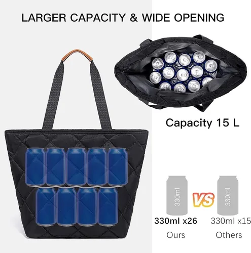 Miniatura 3 de Insulated Cooler Bag Reusable Grocery Tote Bags Transport Large Lunch Box for Women Negro satinado