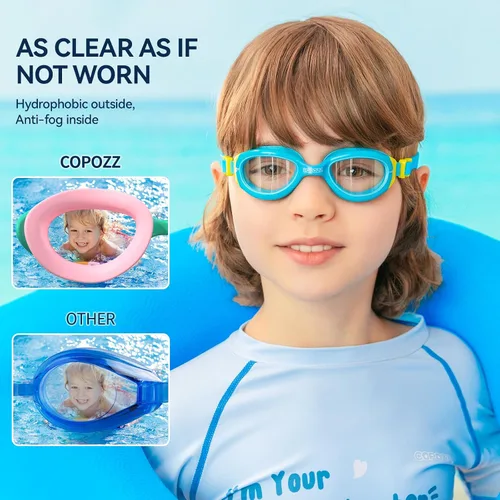 Miniatura 3 de COPOZZ Gafas de natación para niños, antivaho y HD, cómodo ajuste 3D, gafas de natación duraderas unisex para niños y niñas de 3 a 14 años