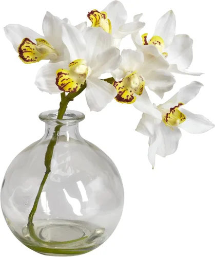 Miniatura 3 de Nearly Natural 4797 Cymbidium - Arreglo floral de seda, color blanco, juego de 3