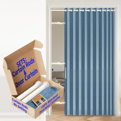 Miniatura 55 de AJAZZ Cortina de puerta magnética 100% opaca de acordeón para armario, cortina invisible para puerta interior de dormitorio, sala de estar, pasillo