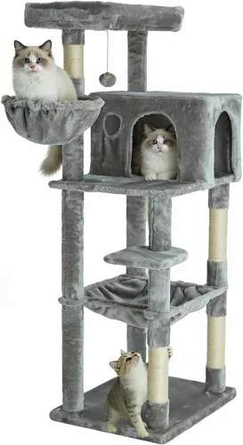 Miniatura 9 de Árbol para gatos de 35.8 pulgadas con cama doble para gatos y hamaca, rascador de felpa con plataforma cómoda para dormir y pelota de juguete