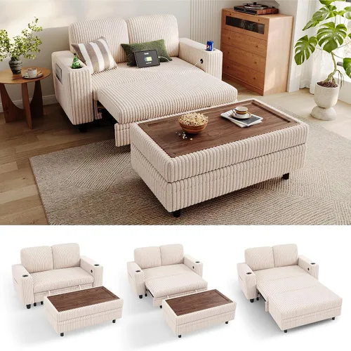 Miniatura 37 de LINSY HOME - Sofá cama extraíble modular con sección para dormir, con almacenamiento, sofá seccional de pana mullida para sala de estar, sofá cama