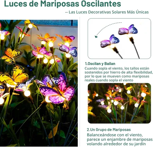 Miniatura 2 de TONULAX Luces Solares de Jardín - Luz de Mariposa Oscilante, Oscilando en el Viento, Luces Solares para Exteriores, Decoración de Jardín, Patio