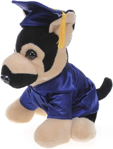 Miniatura 11 de Plushland Pastor alemán de peluche para el día de graduación, texto personalizado, nombre o logotipo de tu escuela en el vestido, lo mejor