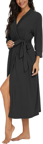 Miniatura 4 de VINTATRE Bata tipo kimono para mujer, bata larga de punto, ligera, suave, ropa de dormir con cuello en V, casual, ropa de descanso para mujer