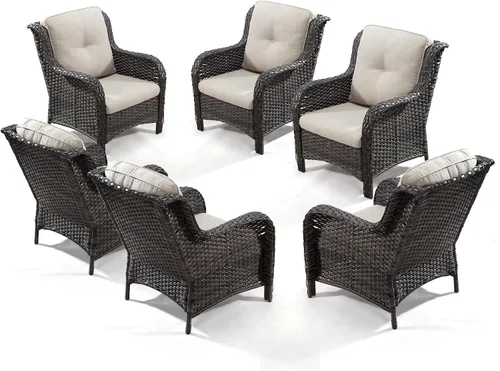 Miniatura 43 de Juego de 2 sillas de patio giratorias de 360 grados para exteriores y mesa auxiliar a juego – 3 sillas deslizantes de mimbre para patio con cojines