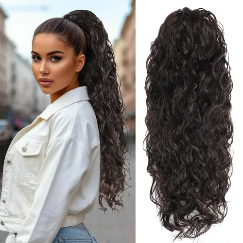 Miniatura 9 de Icono de la moda - Extensión de cola de caballo rizada ondulada con clip, cabello real, cola de caballo negra, extensiones de cordón con clip
