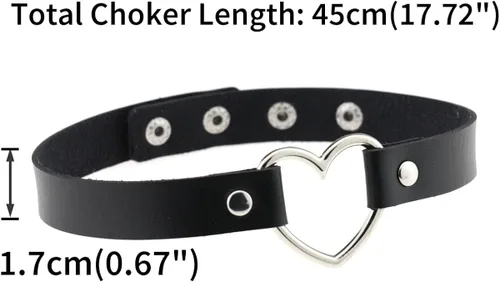 Miniatura 2 de FM FM42 Multicolor PU Simulated Leather Heart Ring Collar Choker Necklace 17.72" Length