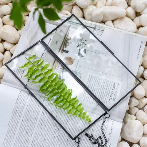 Miniatura 2 de NCYP Marco flotante de vidrio pequeño para flores secas prensadas, 4.1 x 9 pulgadas, clip para colgar en la pared, marco de fotos de doble vidrio