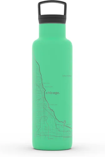 Miniatura 164 de Well Told Botella de agua aislada con mapa de Washington DC grabado, botella de acero inoxidable grabada (21 onzas, blanco) botella aislada de mapa