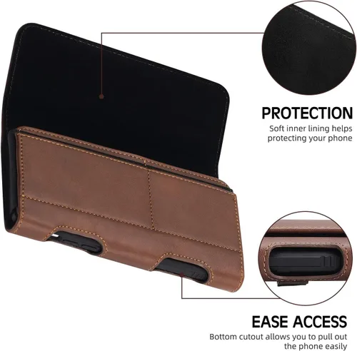 Miniatura 3 de BECPLT Funda Holster de Cuero Tipo Bolsa para iPhone 17 Pro 17/16/15/14/13/12/11 Pro con Clip para Cinturón y Trabillas para Cinturón