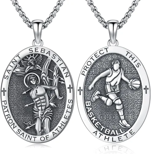 Miniatura 640 de Collar con colgante de plata de ley 925 con medalla de San Patrón, joyería religiosa para hombres y mujeres, con cadena de acero inoxidable 316L