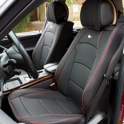 TLH - Juego completo de cojines de asiento de cuero sintético ultra cómodos, ajuste universal para coches, camiones, SUV Azul Negro