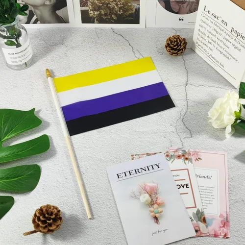 Miniatura 4 de Newperlite Nonbinary NB Pride Stick - Banderas pequeñas de mano LGBT - Poste de madera maciza y parte superior de lanza, paquete de 12, 5 x 8
