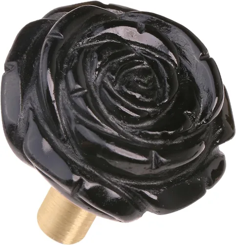Miniatura 6 de Rockcloud Paquete de 4 pomos de cristal rosa para cajones, tiradores de armario, pomos de flores, herrajes para muebles, obsidiana negra