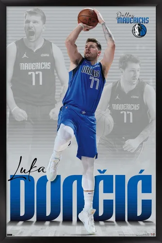 Trends International NBA Dallas Mavericks - Póster de pared de Luka Doncic 22, 22.375 x 34 pulgadas, versión enmarcada en negro Versión con marco