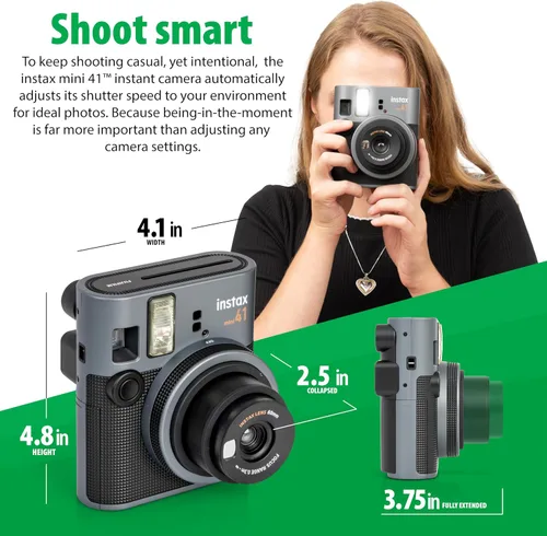 Miniatura 8 de Fujifilm Cámara Instax Mini 41 de película instantánea negra + paquete de 20 impresiones instantáneas Instax