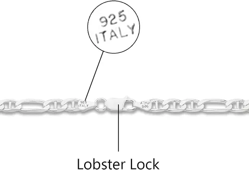 Miniatura 2 de Savlano Collar de plata de ley 925 italiana maciza Figarucci Figaro Mariner con eslabones planos para hombres y mujeres, fabricado en Italia, viene