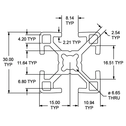 Miniatura 2 de 8020, 30-3030, Serie 30 1.181 in x 1.181 in, extrusión ranurada en T de aluminio con ranura en T, barra de perfil extruida