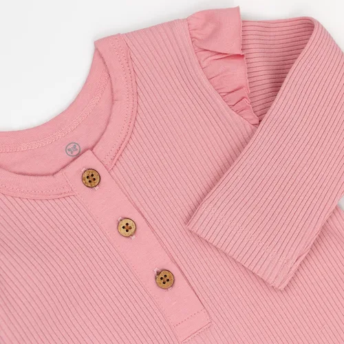 Miniatura 2 de HonestBaby bebé bebé niña algodón orgánico manga larga aleteo Henley Overall
