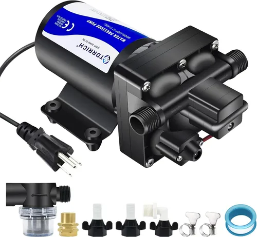 Miniatura 7 de TDRRICH Bomba de presión de agua para RV, bombas de agua de diafragma de 12 V, bomba autocebante de 4GPM 45PSI, bomba de transferencia de diafragma
