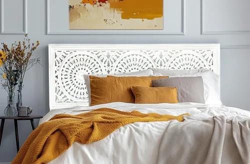 Miniatura 8 de COTTON CRAFT Cabecero de madera maciza resistente, compatible con todos los marcos de cama, diseño intrincado tallado a mano de Rajasthan