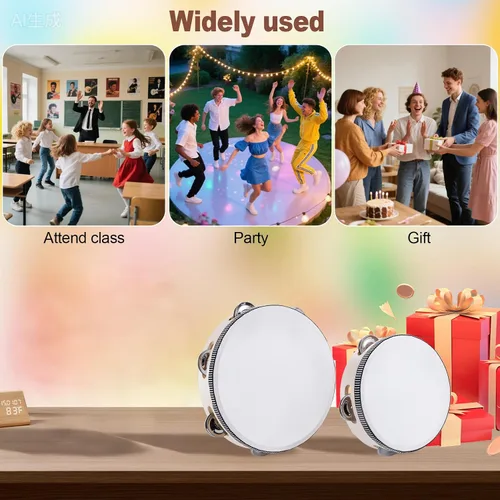 Miniatura 5 de Paquete de 2 panderetas para adultos, de madera, de una sola fila, pandereta de metal, instrumento educativo musical, percusión rítmica para KTV